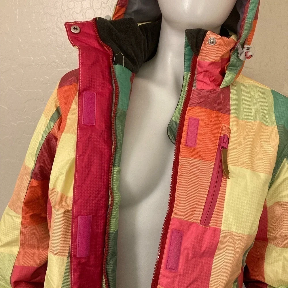 Dreamfly Sports Equipment Hooded Plaid Puffer Snow Jacket Size Medium